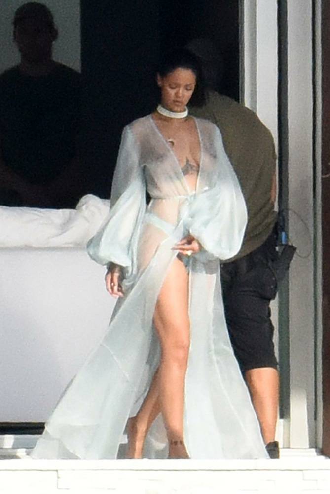 Rihanna Bikini Sheer Robe Nip Slip Photos Leaked - #1