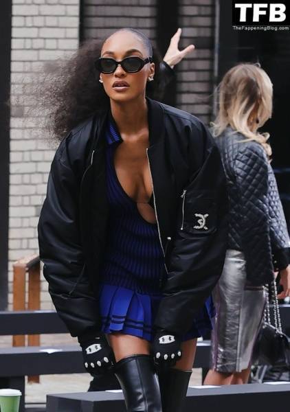 Jourdan Dunn Shows Off Her Sexy Legs and Tits at David Koma Fashion Show